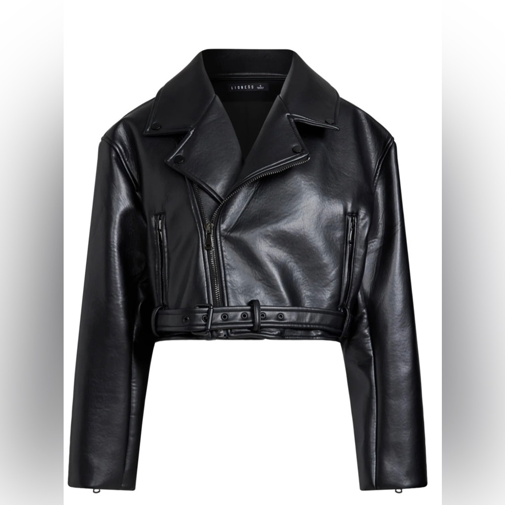 Lioness Cropped Black Leather Jacket
